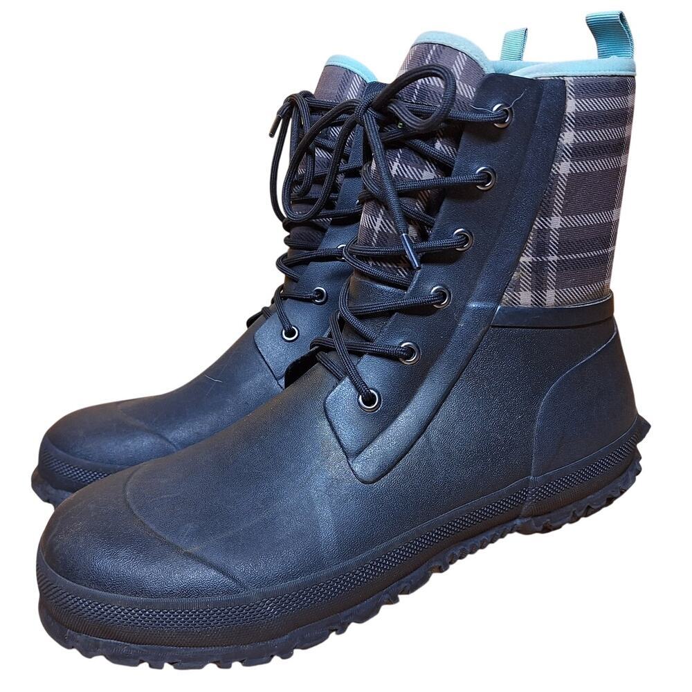 Tidewe  Women's lace up neoprene rubber boots muckboots ankle fleece lined work
